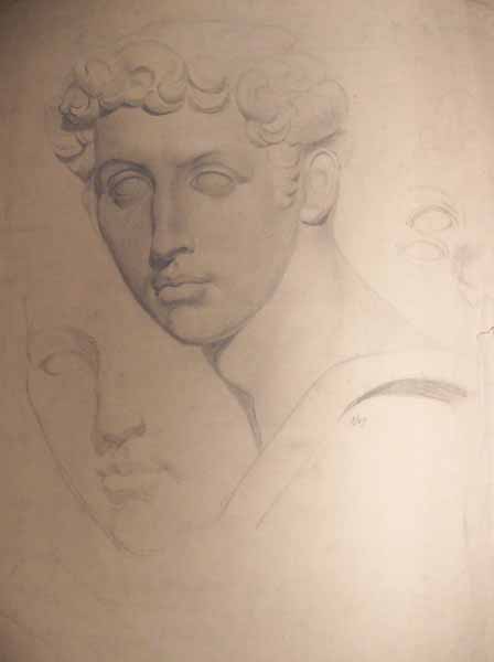Sheet of Studies of a Classical Portrait Bust of a Young Man